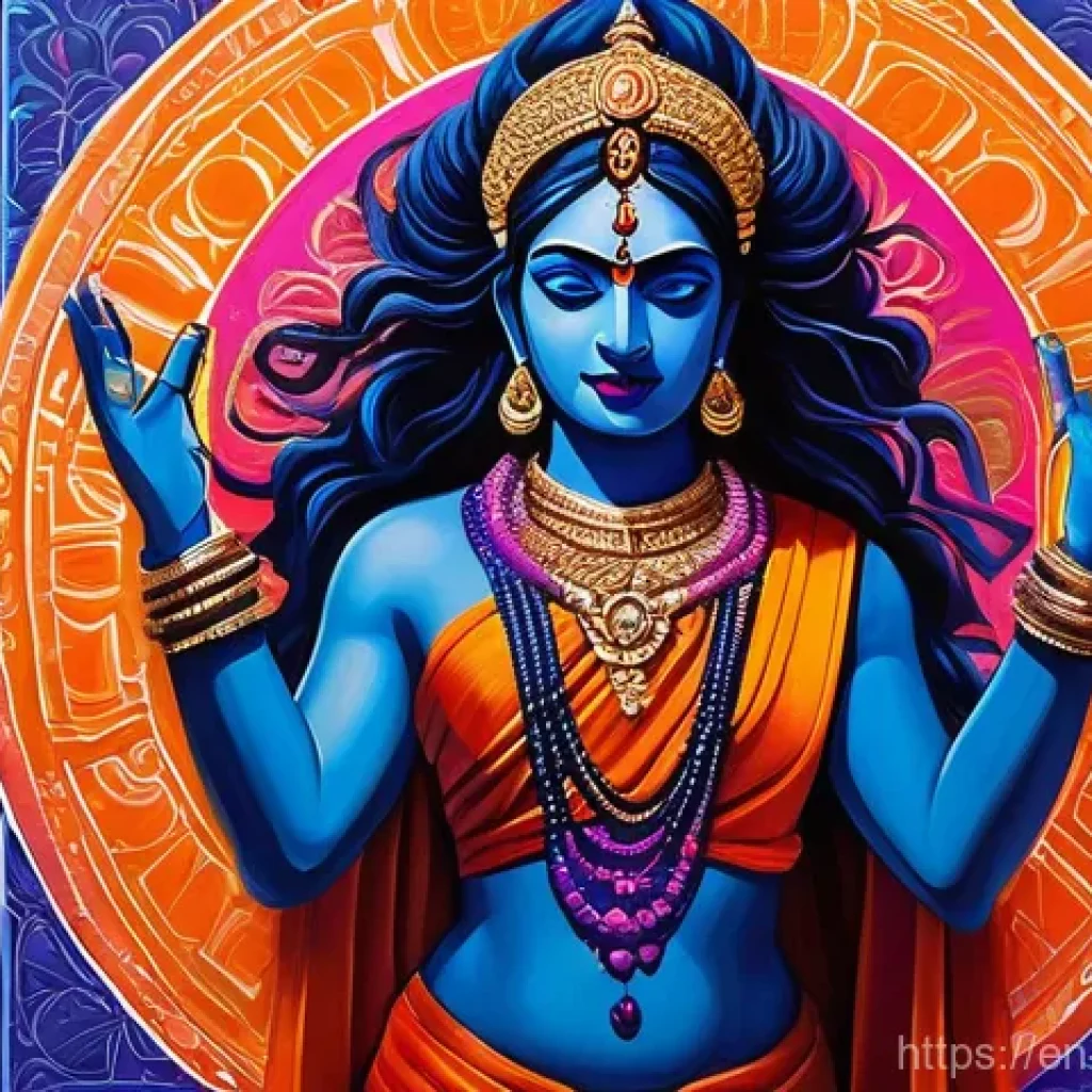 힌두교와 현대 미술 - **Prompt: Modern Urban Kali**
    A powerful and dynamic depiction of the Hindu goddess Kali, render...