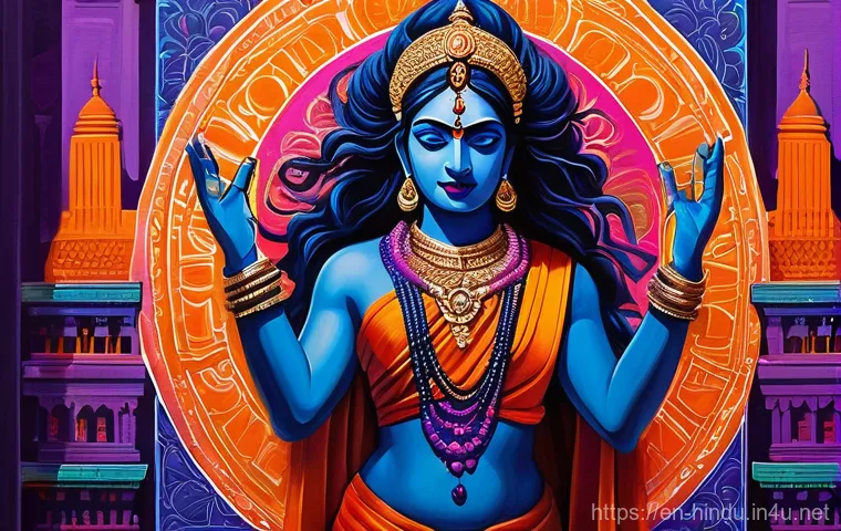 힌두교와 현대 미술 - **Prompt: Modern Urban Kali**
    A powerful and dynamic depiction of the Hindu goddess Kali, render...
