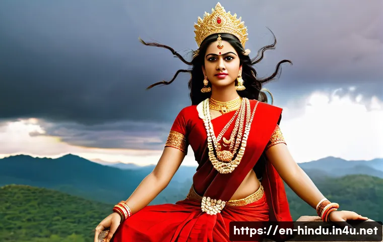 힌두교 데비 숭배 - **Goddess Durga: The Fierce Protector**
    A powerful and majestic depiction of Goddess Durga, full...