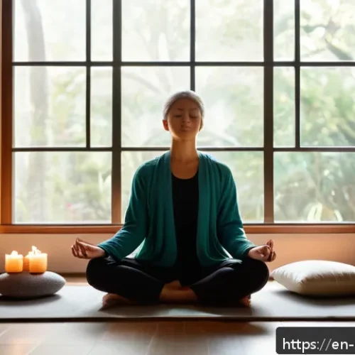 Home 32 힌두교 명상 전통 - A serene indoor meditation space bathed in soft natural light, featuring a cozy corner with plush cu...