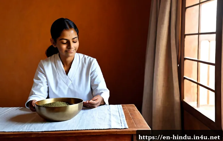Home 17 힌두교 아유르베다 의학 - Photorealistic Ayurvedic wellness consultation in a serene Indian clinic, compassionate female pract...